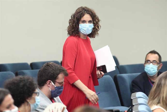 La ministra portavoz y de Hacienda, María Jesús Montero, a su llegada a la comparecencia en rueda de prensa posterior al Consejo de Ministros de Moncloa, Madrid (España), a 21 de julio de 2020. El Consejo ha tenido lugar horas después de que en la UE se