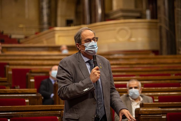 El president de la Generalitat, Quim Torra, en el ple del Parlament