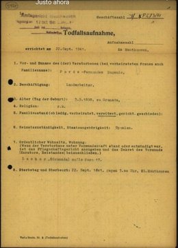 Documento que recoge la llegada de un vecino de Láchar (Granada) al campo de concentración de Mauthausen
