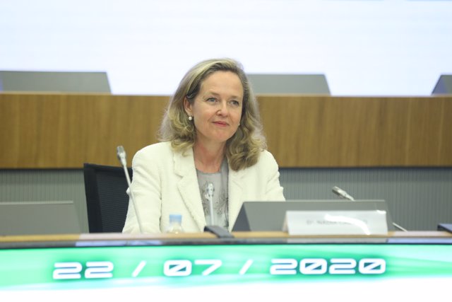 La vicepresidenta tercera y ministra de Asuntos Económicos y Transformación Digital, Nadia Calviño, durante la inauguración de la Asamblea Anual de CEPYME, en la sede de la patronal, en Madrid (España), a 22 de julio de 2020.