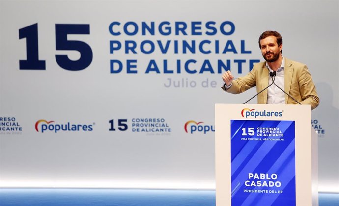 El presidente del Partido Popular, Pablo Casado, interviene en el Congreso del Partido Popular Provincia de Alicante