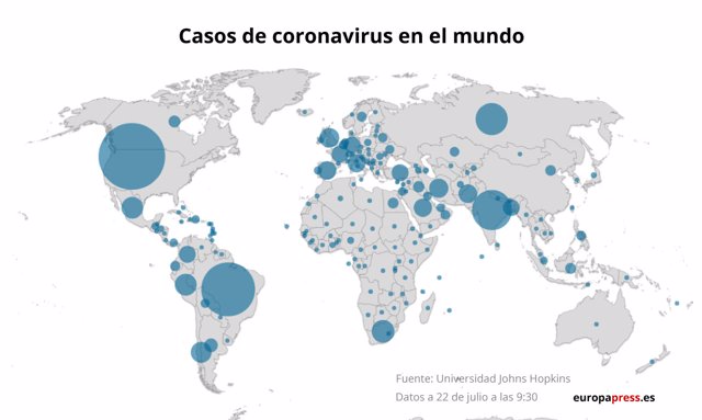 Mapa con casos de coronavirus en el mundo