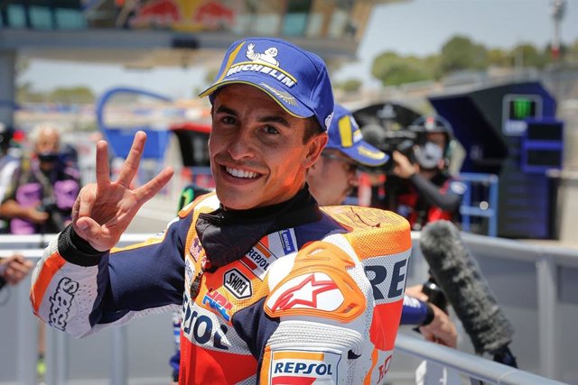 El piloto español de MotoGP Marc Márquez (Repsol Honda) en el GP España 2020, en el Circuito de Jerez-Ángel Nieto