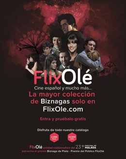 Cartel de FlixOlé anunciando la creación de la Sala Festival de Málaga y su patrocinio de la Biznaga de Plata- Premio del Público