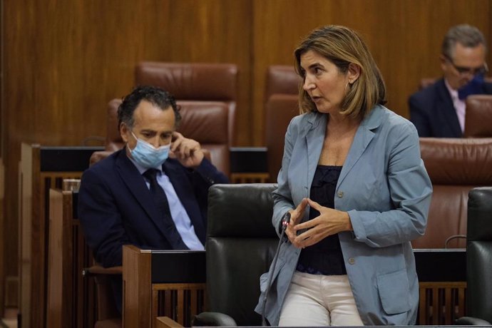 La consejera de Empleo, Rocío Blanco, este jueves durante el Pleno del Parlamento de Andalucía.