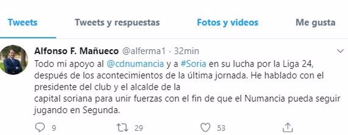 Tuis de Fernández Mañueco de apoyo al CD Numancia.
