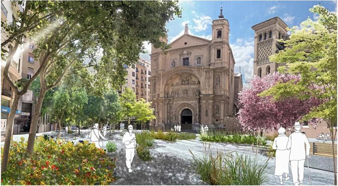 Recreación de la plaza Santa Engracia de Zaragoza, una vez reformada.
