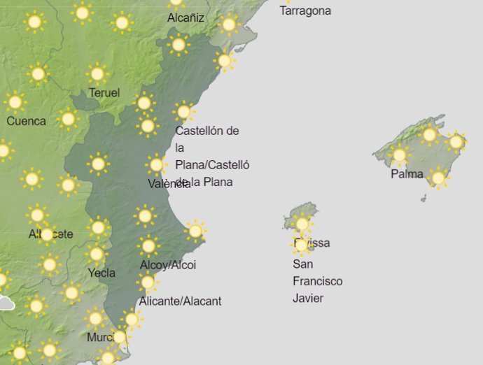 Predicción de Aemet para la Comunitat Valenciana del 25 de julio de 2020