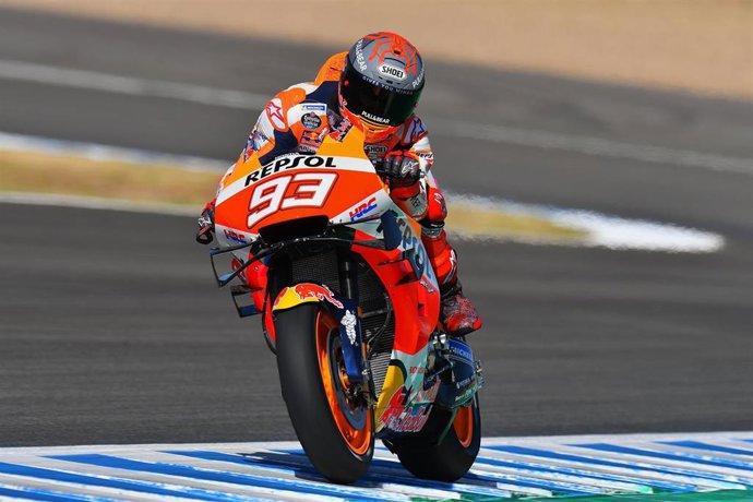 El piloto de MotoGP Marc Márquez (Repsol Honda) en la FP3 del GP Andalucía 2020, en el Circuito de Jerez-Ángel Nieto