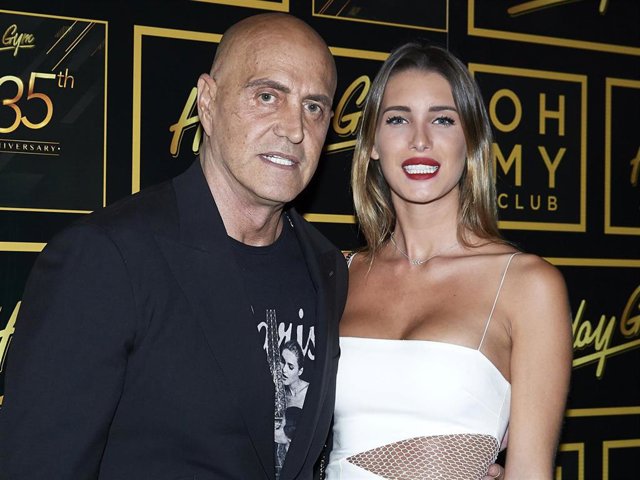 Kiko Matamoros and Marta Lopez Alamo  attend 'Holiday Gym' 35th anniversary party on July 05, 2019 in Madrid, Spain.