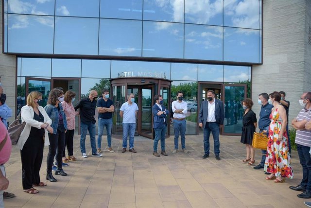 Encuentro de Oriol Junqueras, Pere Aragonès, Roger Torrent y Raül Romeva (ERC) con alcaldes, en Santa Coloma de Farners (Girona) el 25/7/2020