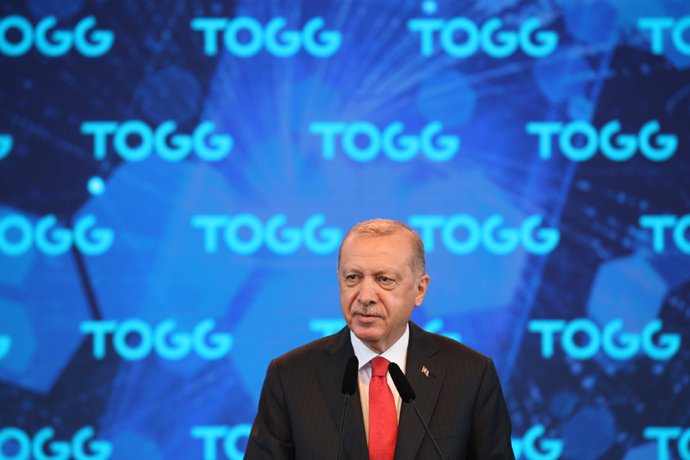 El presidente de Turquía, Recep Tayyip Erdogan, en un acto en un centro de producción