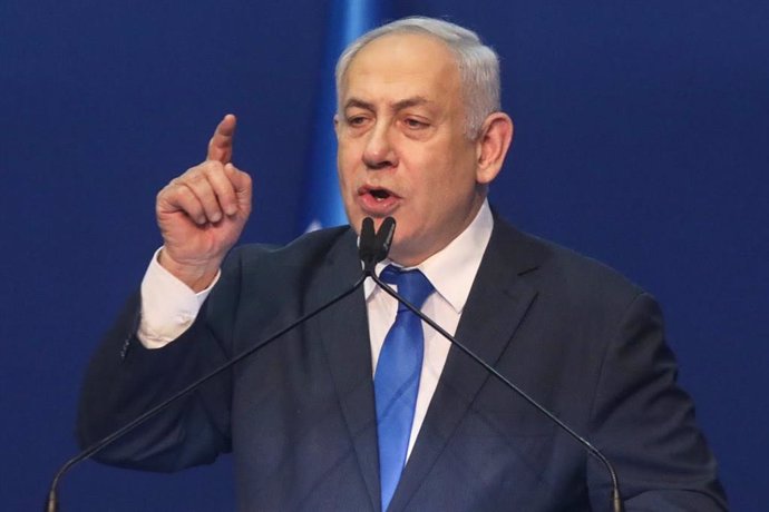 FILED - 03 March 2020, Israel, Tel Aviv: Israeli Prime Minister and Chairman of the Likud Party, Benjamin Netanyahu, delivers an address. Netanyahu on Sunday said Israelis should take "personal responsibility," as he responded to growing pressure from f