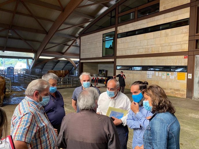 Representantes del PP se reúnen con ganaderos en el mercado de Siero