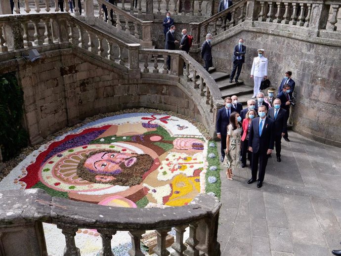 Los Reyes Felipe y Letizia durante los actos oficiales con motivo de la festividad de Santiago Apóstol en Santiago de Compostela (Galicia), a 25 de julio de 2020