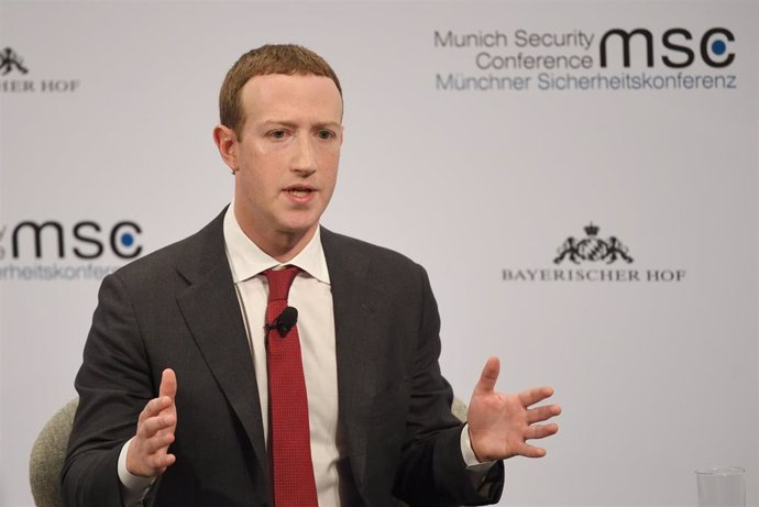 dpatop - 15 February 2020, Bavaria, Munich: Mark Zuckerberg, Chairman of Facebook, speaks during the 56th Munich Security Conference. Photo: Sven Hoppe/dpa