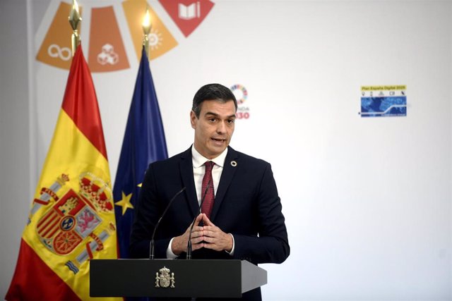 El presidente del Gobierno, Pedro Sánchez, preside la presentación de la agenda 'España Digital 2025’ en Moncloa, Madrid (España), a 23 de julio de 2020.