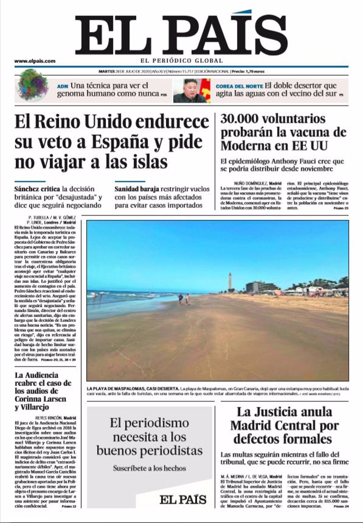 Las Portadas De Los Periódicos Del Martes 28 De Julio De 2020