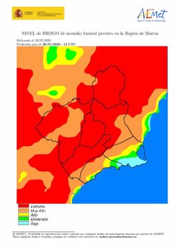 El nivel de riesgo de incendio forestal previsto para este master es extremo en casi toda la Región