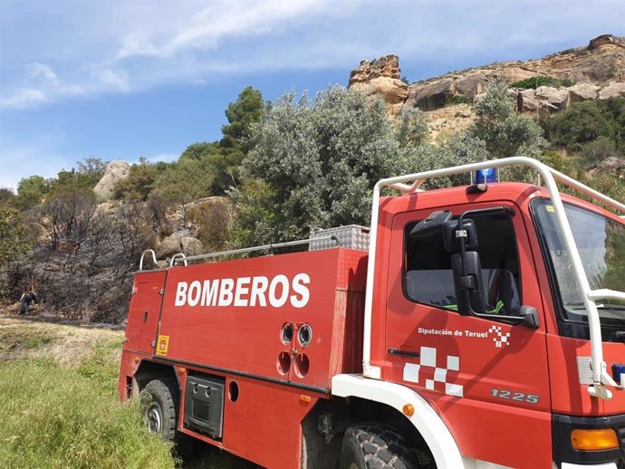 Bomberos de la DPT extinguen un fuego cerca de Alcañiz