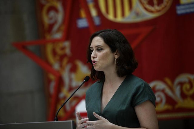 La presidenta de la Comunidad de Madrid, Isabel Díaz Ayuso, presenta la estrategia de continuidad del Covid-19,en la Casa de Correos, Madrid (España), a 28 de julio de 2020.
