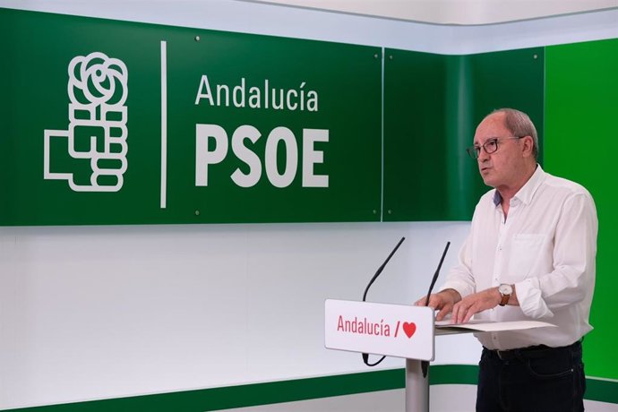 El secretario de Organización del PSOE-A, Juan Cornejo, en rueda de prensa este martes