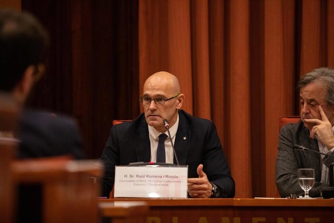 El exconseller de Asuntos Exteriores, Relaciones Institucionales y Transparencia de la Generalitat Raül Romeva declara ante la Comisión de Investigación de la aplicación del 155 en Catalunya, en Barcelona /Catalunya, a 28 de enero de 2020.