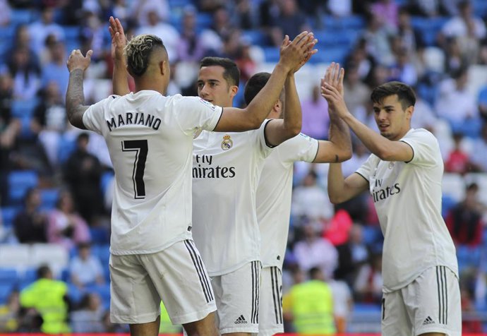 Mariano Díaz celebra un gol amb el Reial Madrid.