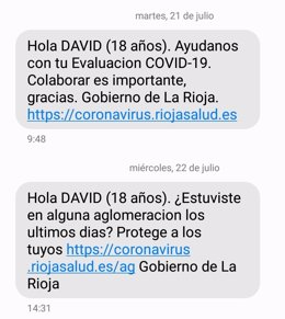 Uno de los SMS enviados en la campaña del Gobierno de La Rioja