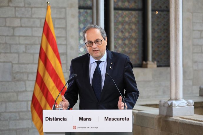 El president de la Generalitat, Quim Torra, en una declaració institucional