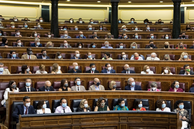Plano general de la bancada socialista en una sesión plenaria en el Congreso.