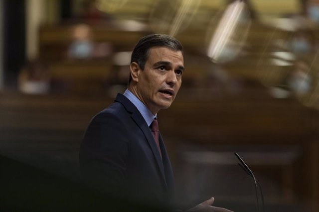 El presidente del Gobierno, Pedro Sánchez, interviene en una sesión plenaria en el Congreso, en Madrid (España), a 29 de julio de 2020. 