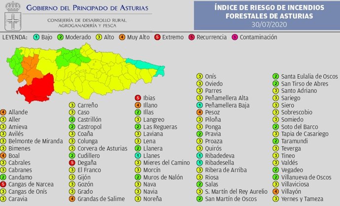 Riesgo de incendios forestales en Asturias este jueves 30 de julio