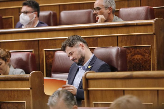 El diputat Gabriel Rufián durant una sessió plenria al Congrés dels Diputats. Madrid (Espanya), 21 de juliol del 2020.