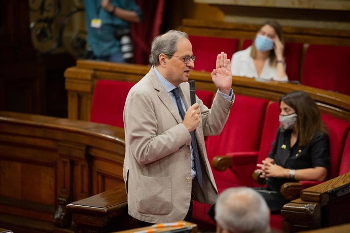 El presidente de la Generalitat, Quim Torra, en una intervención en el Parlament.