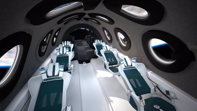Interior de la cabina del avión para turismo espacial de Virgin Galactic