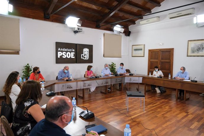 La secretaria general del PSOE-A, Susana Díaz, durante la reunión
