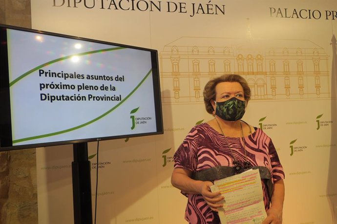 Pilar ^Parra en la rueda de prensa para presentar los asuntos del pleno del 31 de julio