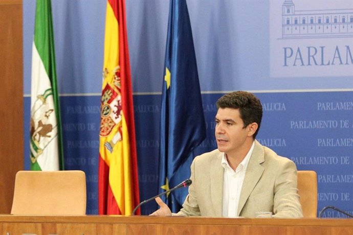 El portavoz parlamentario de Ciudadanos, Sergio Romero, en rueda de prensa este miércoles