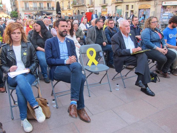 La número dos de ERC en Barcelona, Elisenda Alamany; el presidente del Parlament, Roger Torrent, y el candidato a la Alcaldía de Barcelona, Ernest Maragall