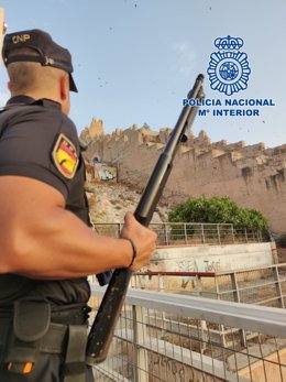Un agente de Policía Nacional empuña un fusil