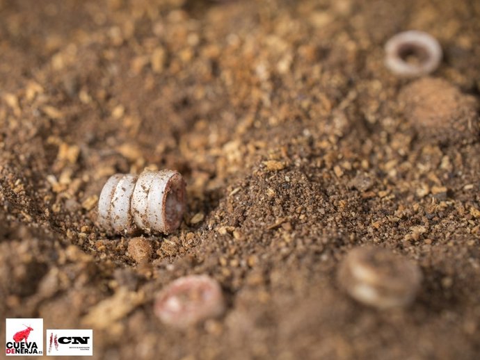 Hallan restos de un collar de cuentas de mármol perteneciente a un ajuar funerario en la Cueva de Nerja
