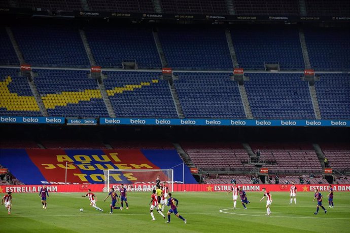 Imagen de las gradas del Camp Nou durante el FC Barcelona-Athletic de LaLiga Santander 2019-2020