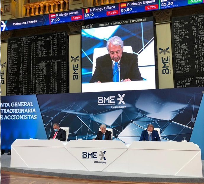 Presidente no ejecutivo de BME, Antonio Zoido, en la junta extraordinaria de la compañía, en la que se ha aprobado su cese, celebrada este jueves, 30 de julio de 2020.