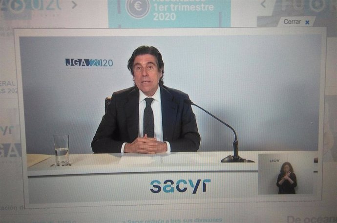 El presidente de Sacyr, Manuel Manrique, interviene en la junta general de accionista de Sacyr, celebrada de forma telemática