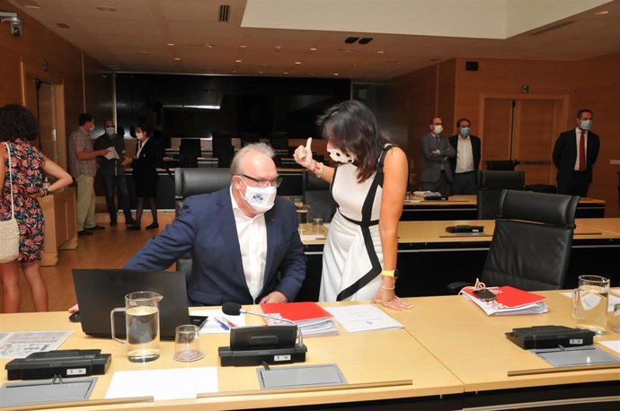 El portavoz del Grupo Socialista en la comisión de investigación de las eólicas en las Cortes, José Francisco Martín, junto a la procuradora Ana Sánchez.