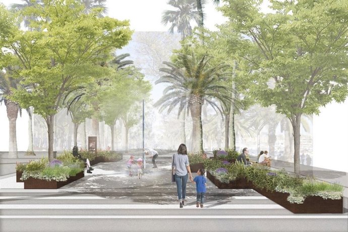 Render de los refgugios climáticos del Port Vell