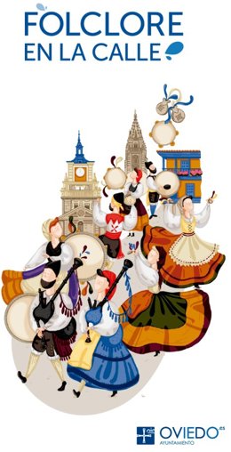 Cartel promocional del Folclore en la calle de Oviedo.