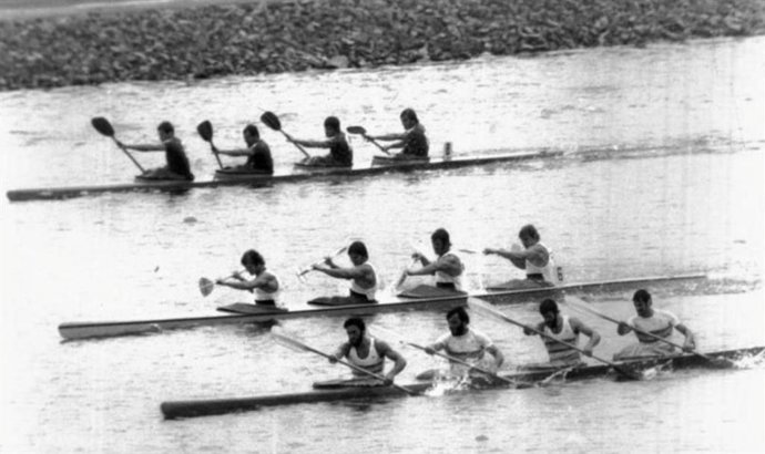 Componentes del K-4 español en los Juegos Olímpicos de Montreal'76, en los que fueron subcampeones olímpicos: (de izquierda a derecha) Herminio Menéndez, José María Esteban Celorrio, José Ramón López Díaz-Flor y Luis Gregorio Ramos Misioné