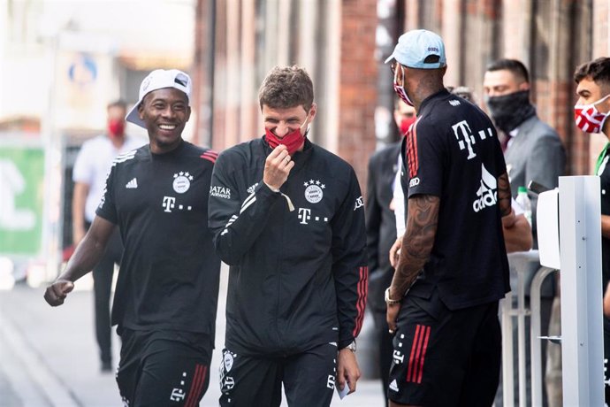 Los jugadores del Bayern Múnich David Alaba, Thomas Müller y Jerome Boateng